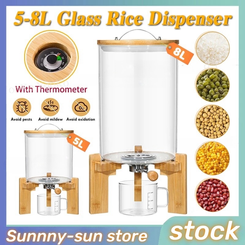 8L Rice Dispenser Glass Food Storge Container Sealed Grain Container ...