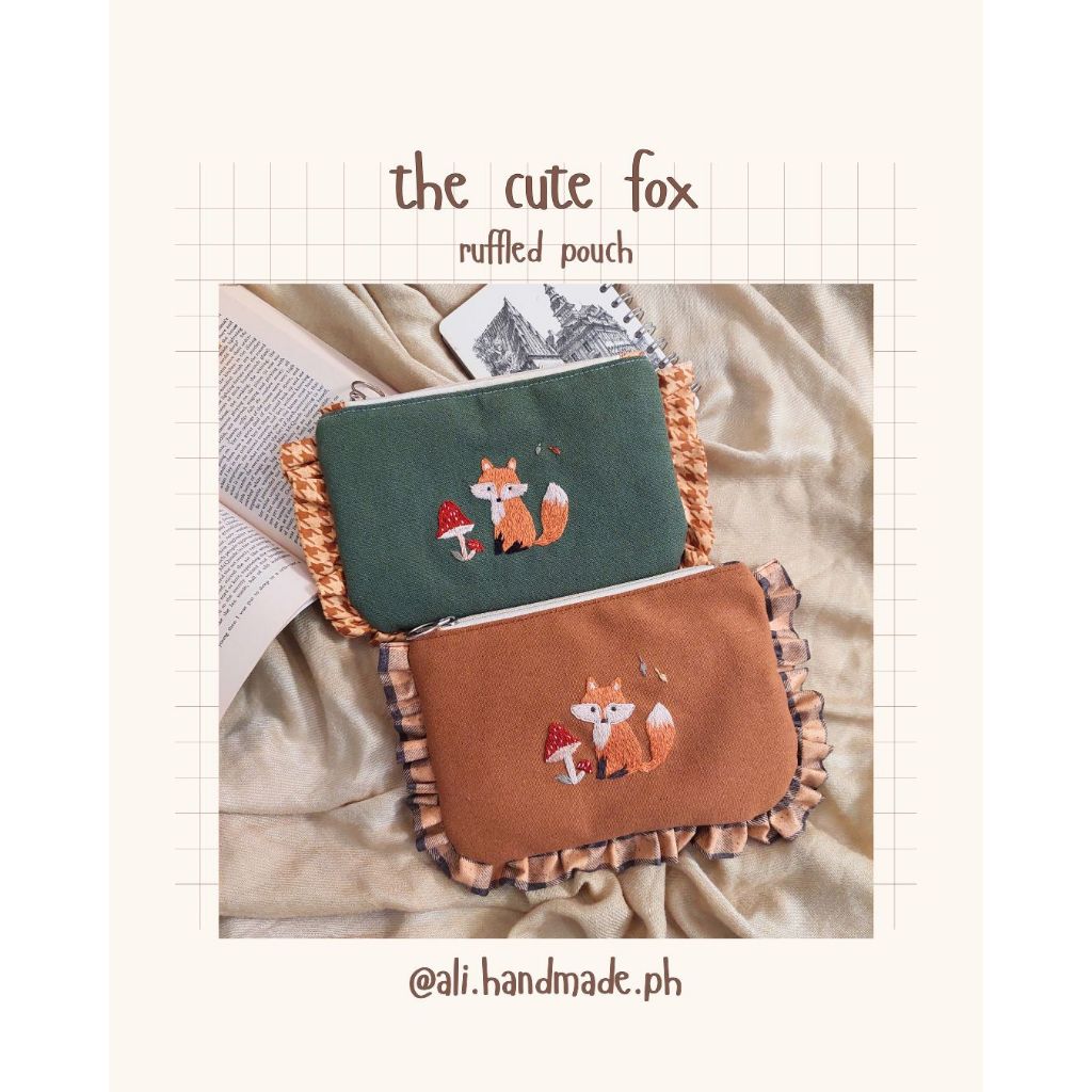 Hand-embroidered Fox Ruffled Pouch | Gift Item | Ali's Handmade ...