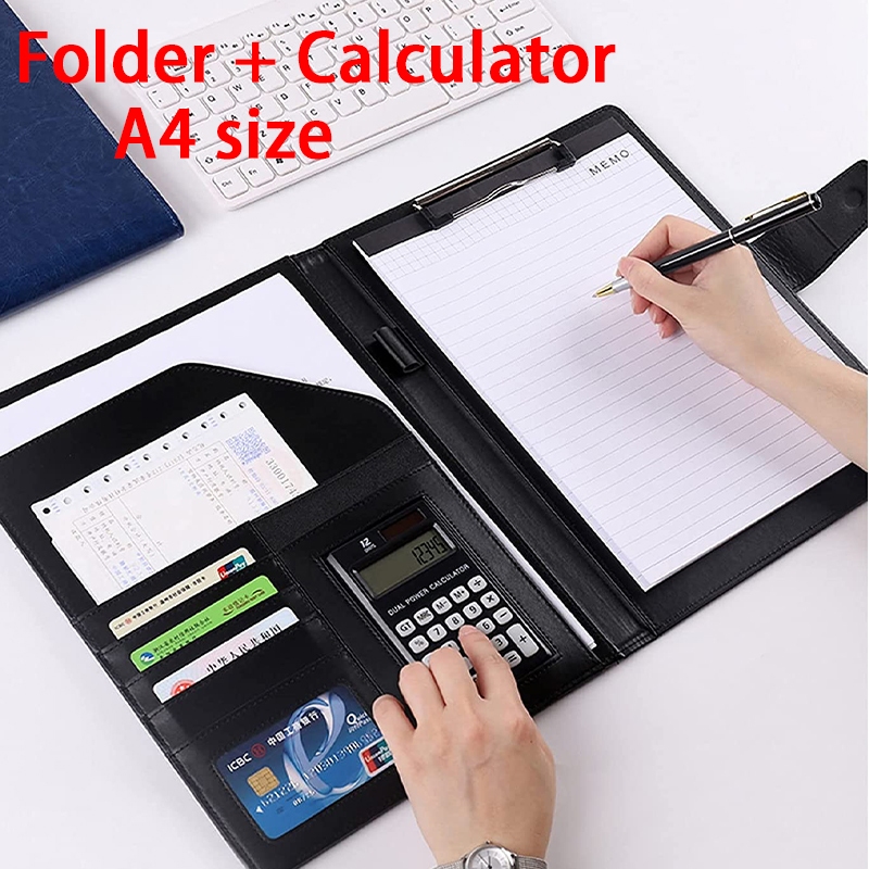 Portfolio Folder with Calculator Faux Leather Padfolio with A4 Size ...