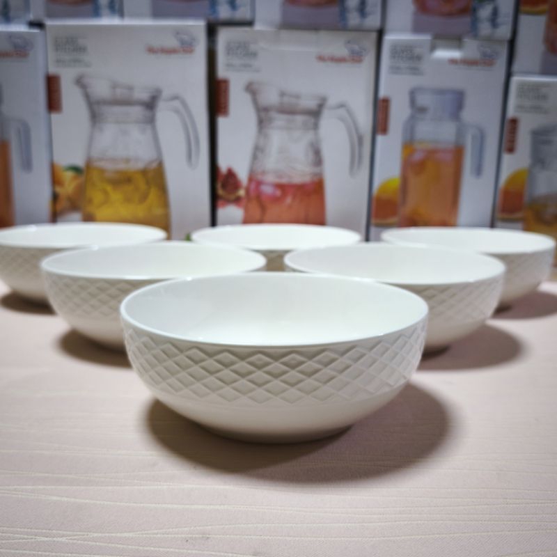 6pcs 6.4inches Diameter Porcelain Rice Bowl Embossed Design | Shopee ...
