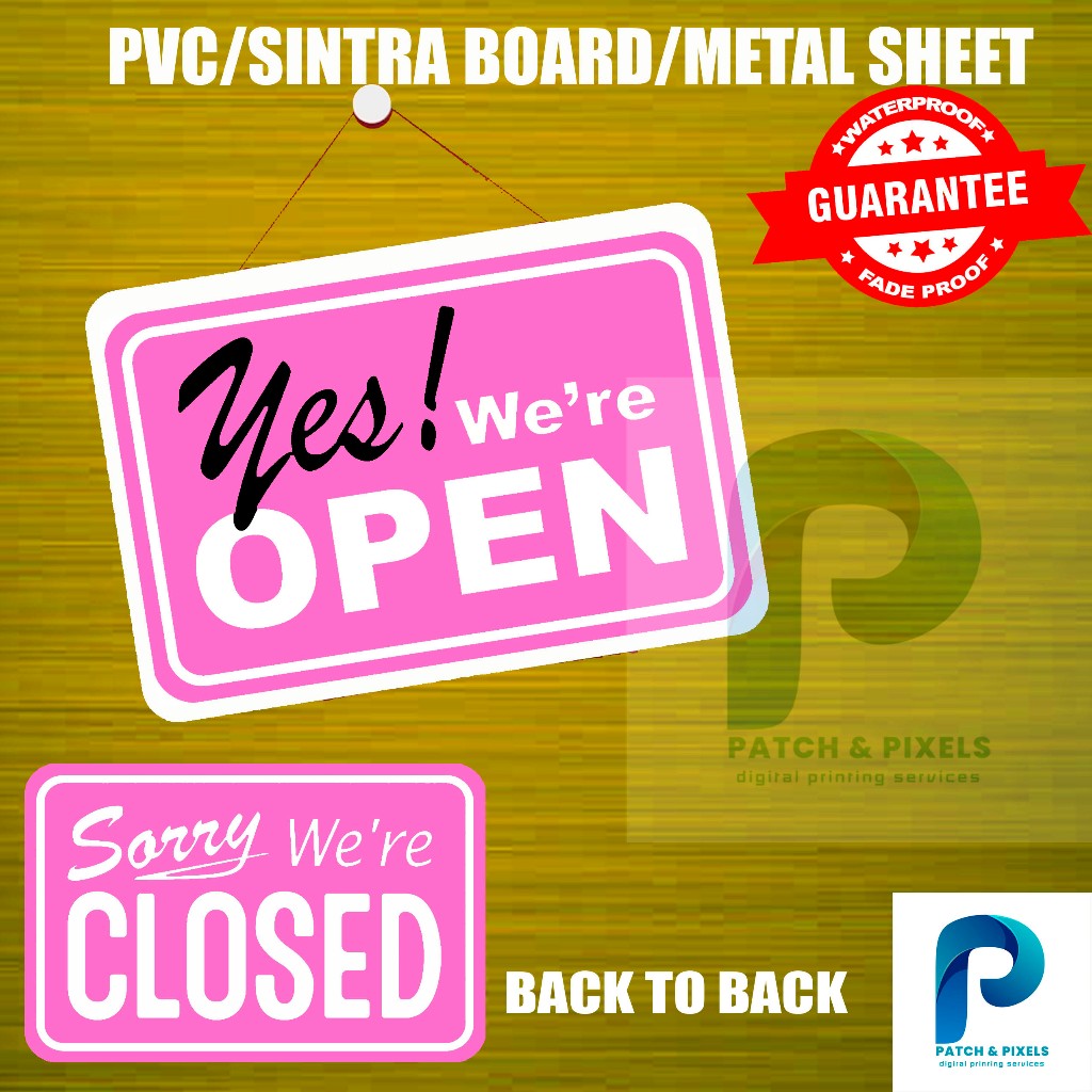 Patch and Pixels Pastel Pink Open and Close Sign PVC/Sintra Board with ...