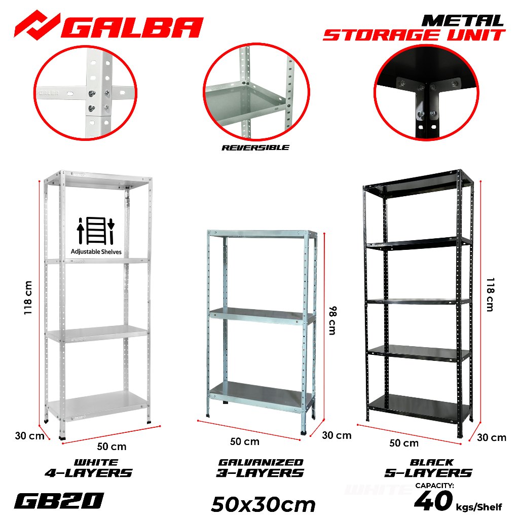 GALBA Galvanized Storage Shelves 3,4,5 Layers Adjustable ALL Metal Rack ...