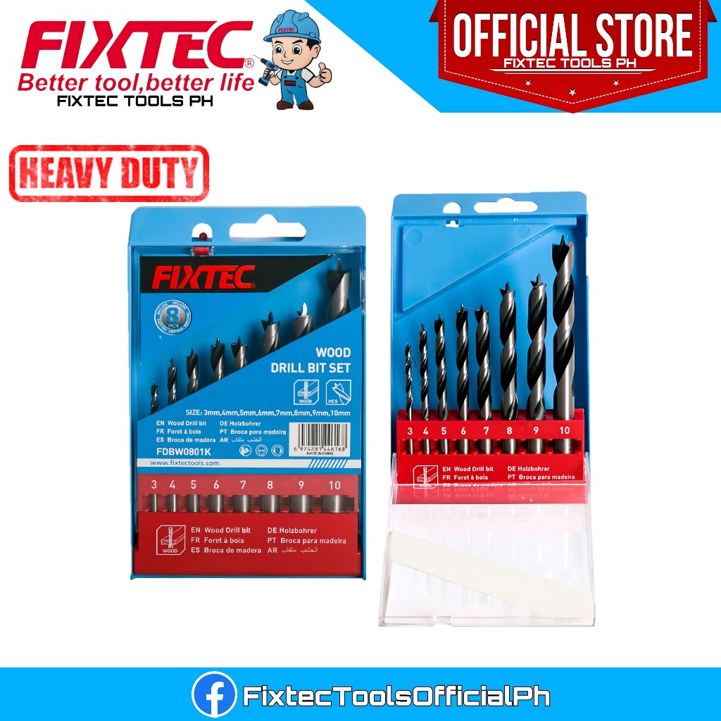 FIXTEC 8PCS Wood Twist Drill Bits( 3 4 5 6 7 8 9 10mm) FDBW0801K ...
