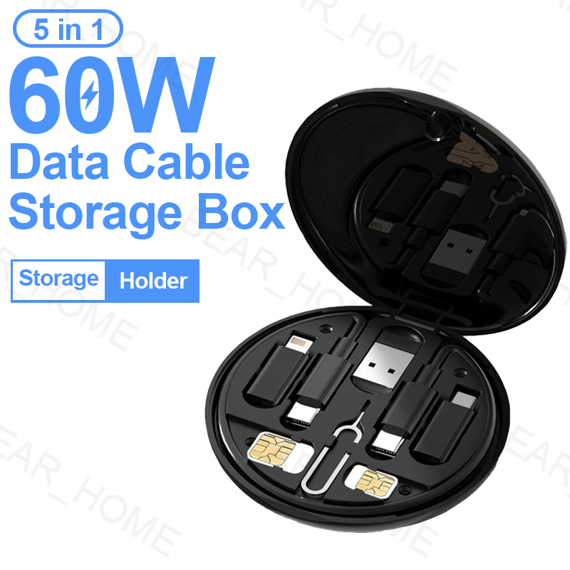 60W USB Data Cable Fast Multifunctional Charge Line Storage Box ...