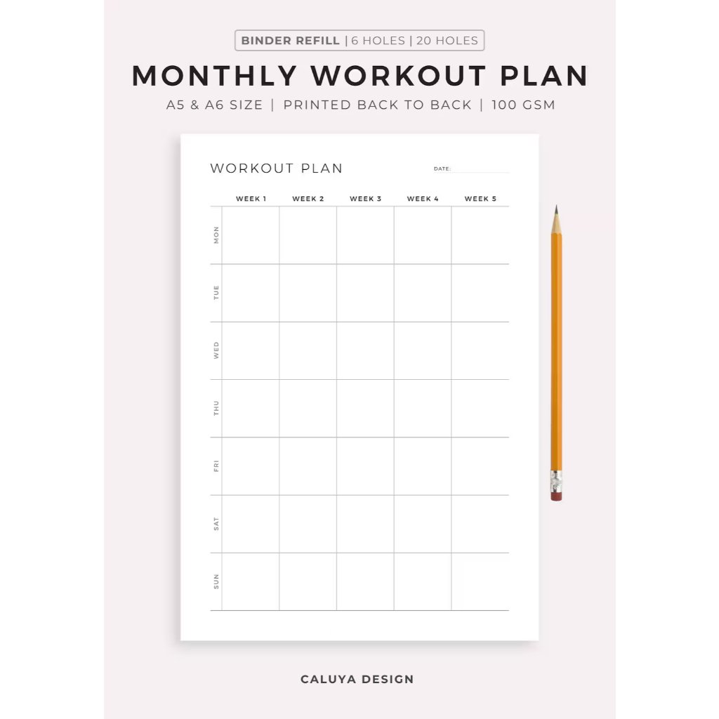 Monthly Workout Tracker, Workout Planner, Binder Refill, Refill Pages Loose Leaf for Binder A5 ...