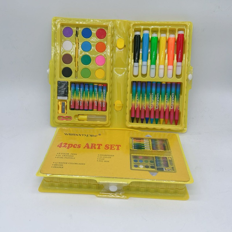 WISDOM 42 PCS ART SET Kids Coloring Set Painting Water Color Crayon ...