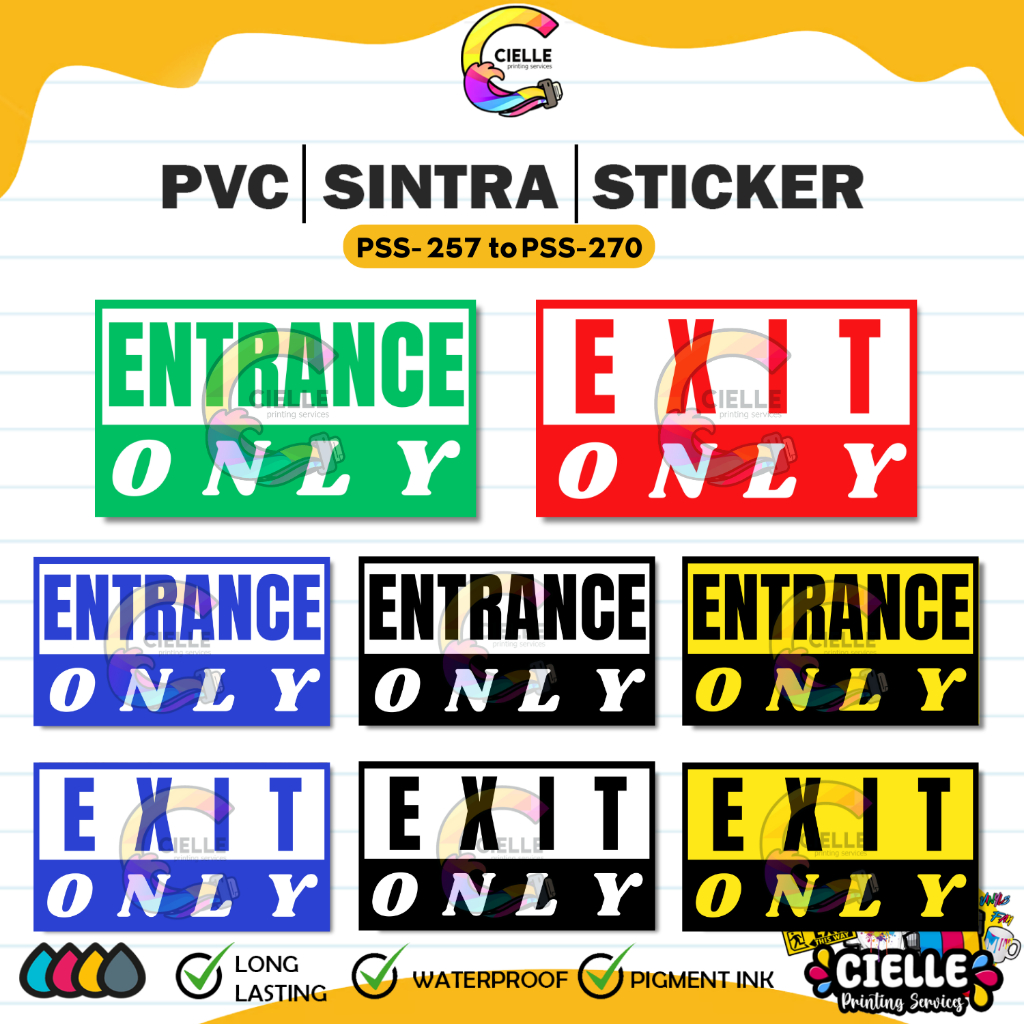PVC │ SINTRA │ STICKER SIGNAGES (PSS-257 to PSS-270) - ENTRACE ONLY ...