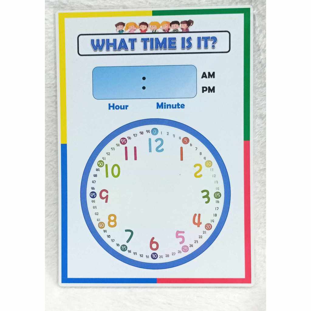 Laminated Educational Chart - Clock (What time is it?) | Shopee Philippines