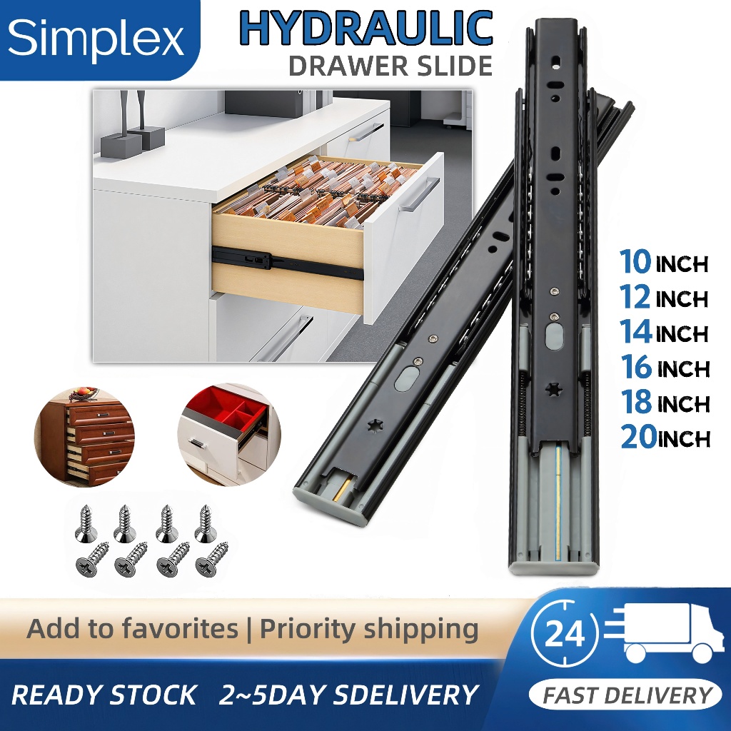 (1 pair) Hydraulic Drawer soft close Guide Full Extension Ball Bearing ...