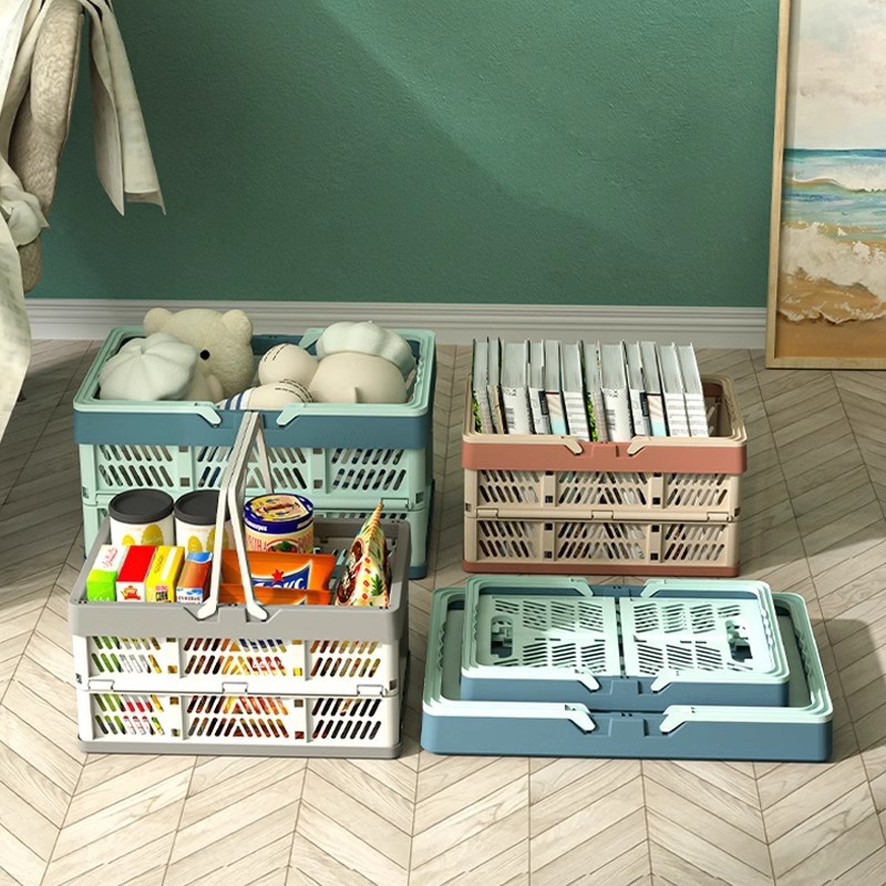 Handle Folding Hollow Out Storage Basket Stackable Storage Basket With ...