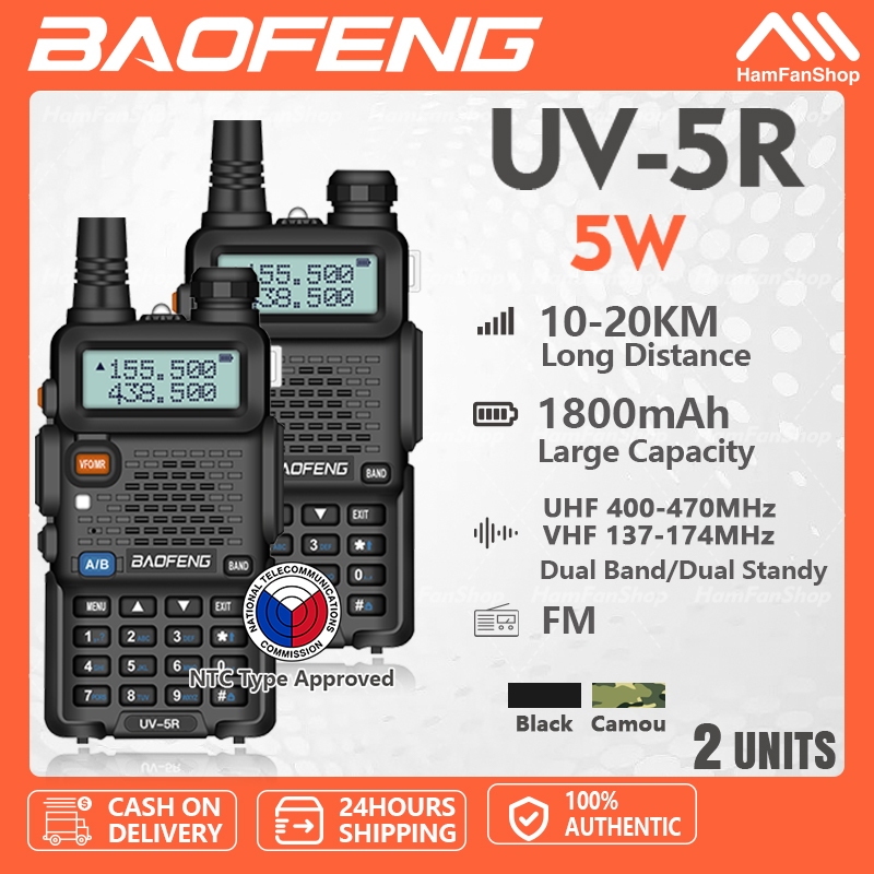 Baofeng Uv 5r Two Way Radio 2 Set 5w 128ch Portable Walkie Talkie Dual