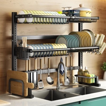 AUXOM 85-95cm 1/2 Layers Over Sink Dish Drainer Rack Dish Rack ...