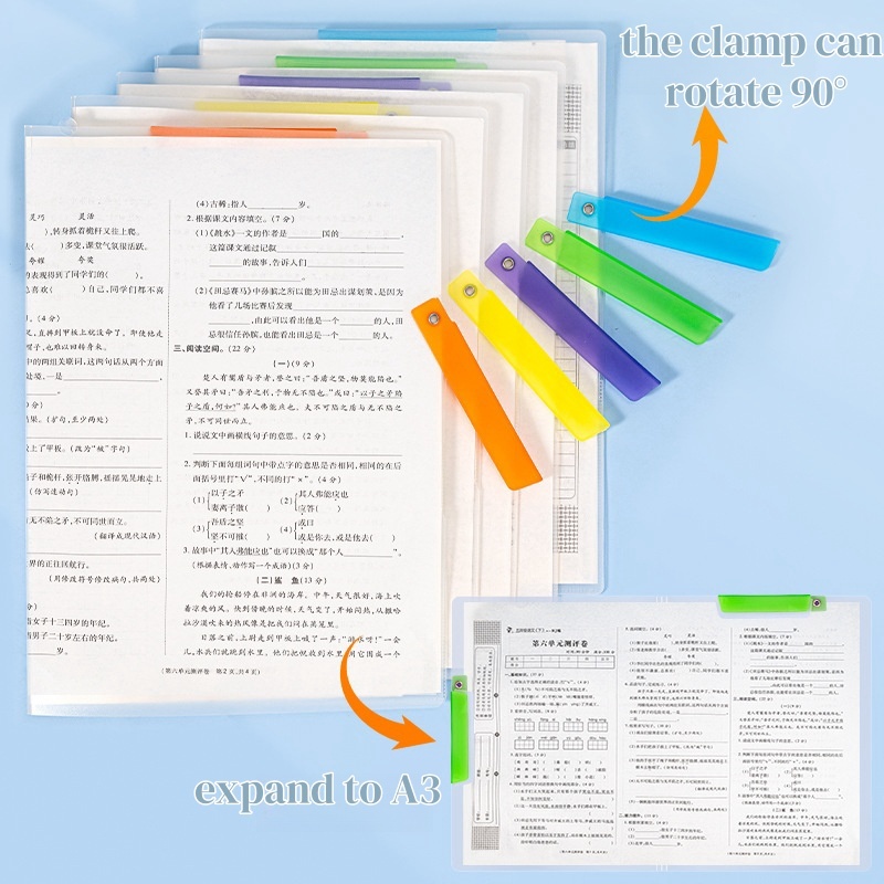 A3/A4 Folder File Organizer Transparent Double Clip Folder Exam Paper ...