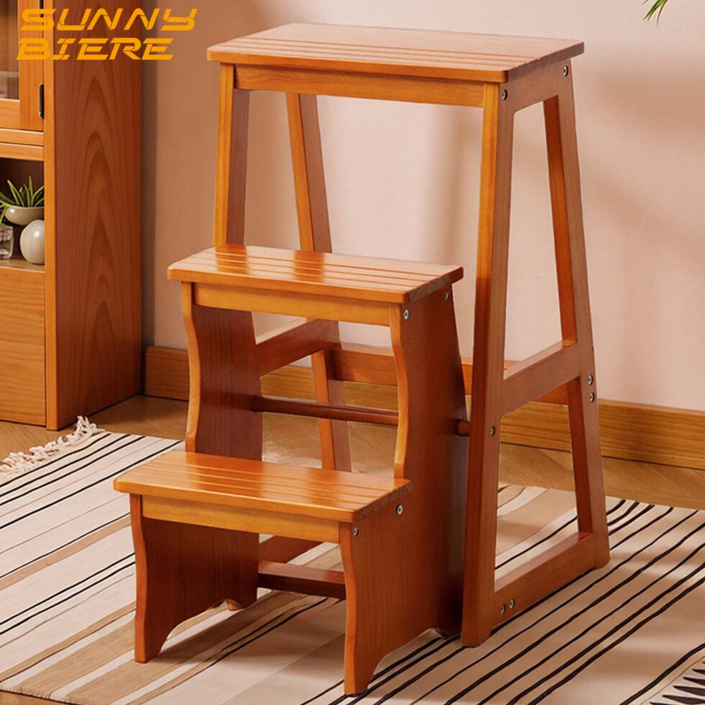 SUNNY BIERE Ladder Chair Bamboo 2/3Layers Foldable Brown Ladder Stool ...