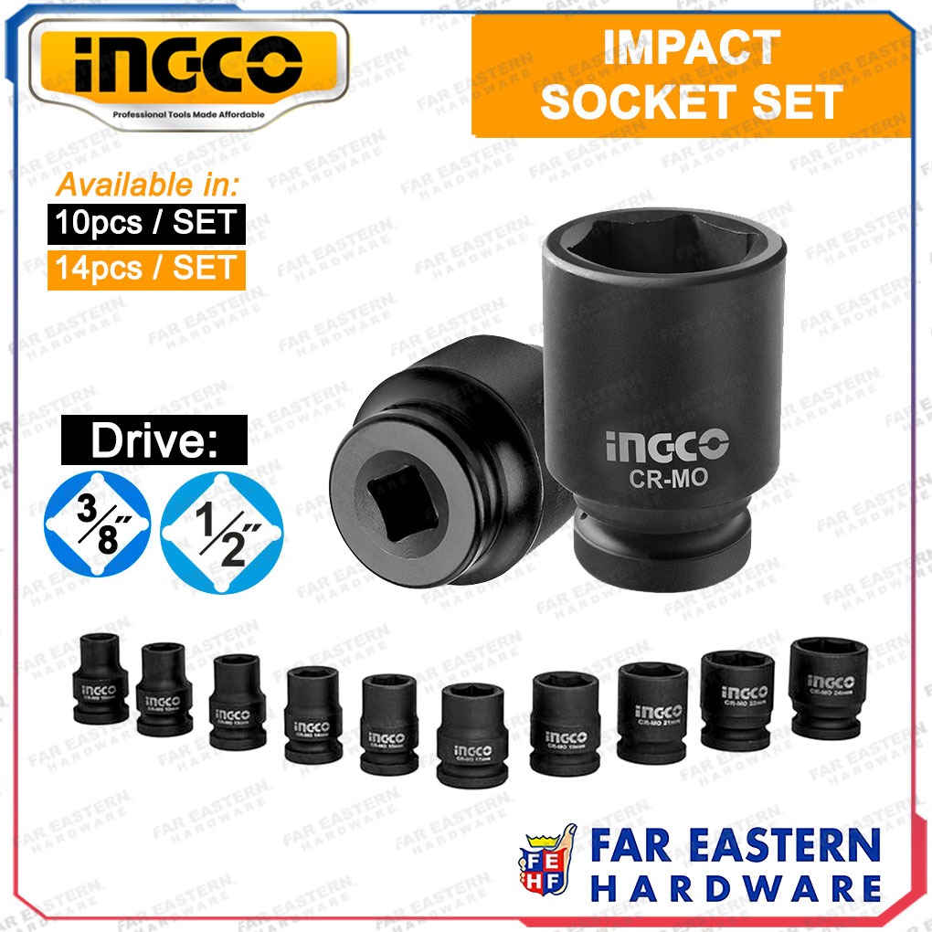 INGCO Impact Socket Wrench 10pcs | 14pcs Set 3/8