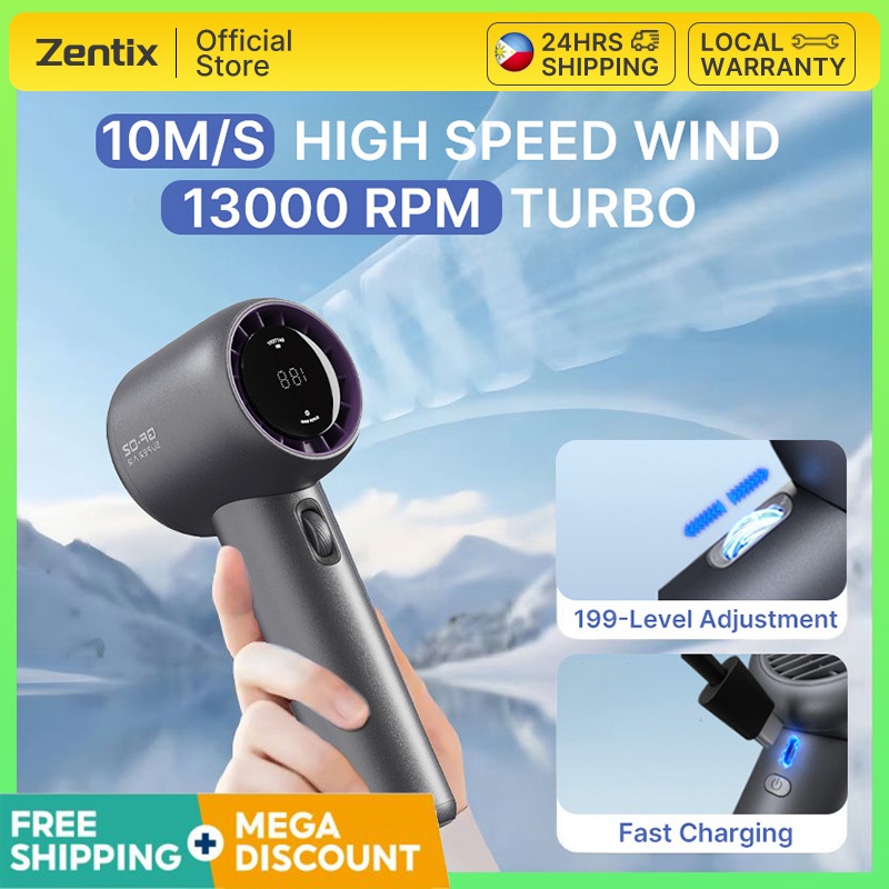 Zentix Handheld Fan 100 Gear Stepless Silent Variable Speed Fan Turbine ...