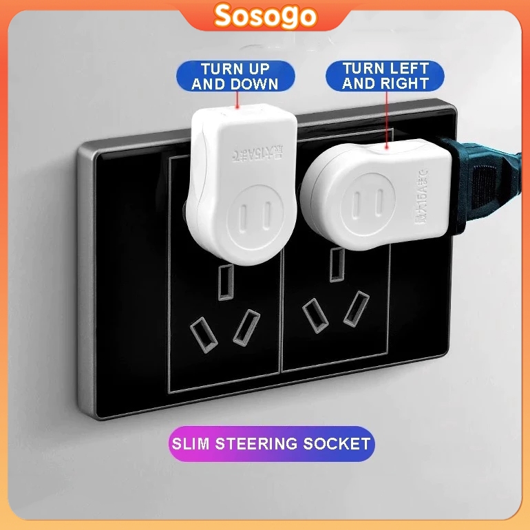 Power Extension Adapter 2-Prong 2 Outlets 90 Degree Angled Plug Adapter ...