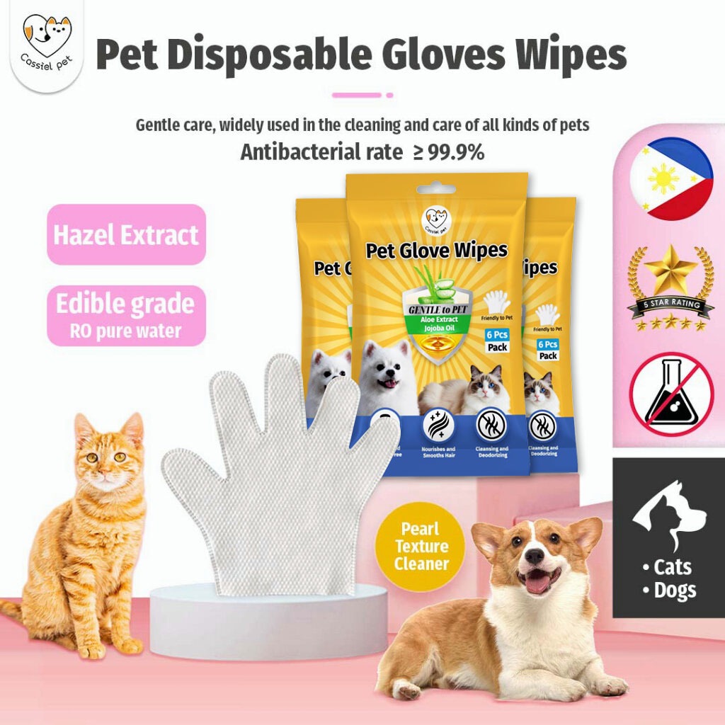 CASSIEL PET Wipes Gloves For Care Antibacterial, Hair Grooming,Paw