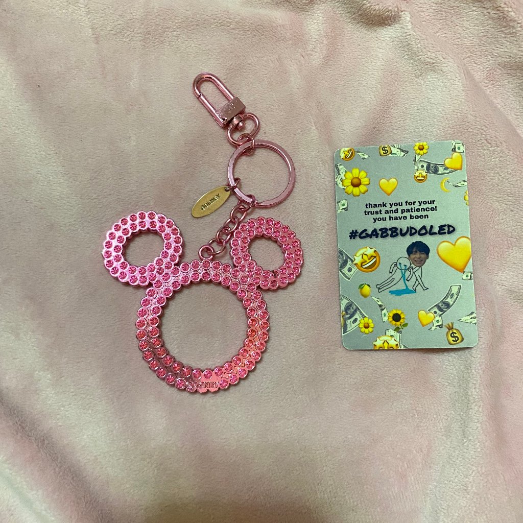 RARE Disneyland Metallic Pink Mickey Mouse Shaped Keyring Keychain ...