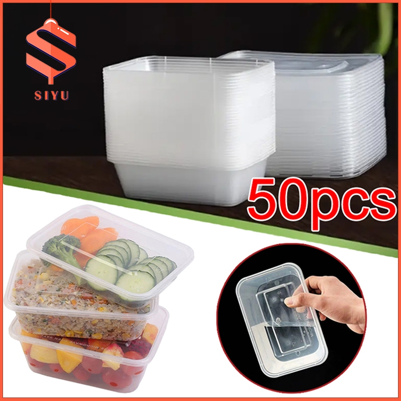 (50pcs）Rectangle Microwavable Food Container Disposable Plastic ...