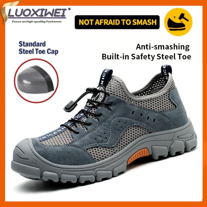 Genuine Leather Steel Toe Shoes For Men Safety Shoes Rubber Anti Slip Heavy  Duty Jogger Work Boots