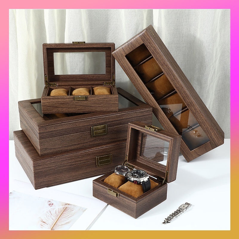 Wood Watch Storage Box 3 6 12 Slot Dust Proof Glass Cover Watch Box ...