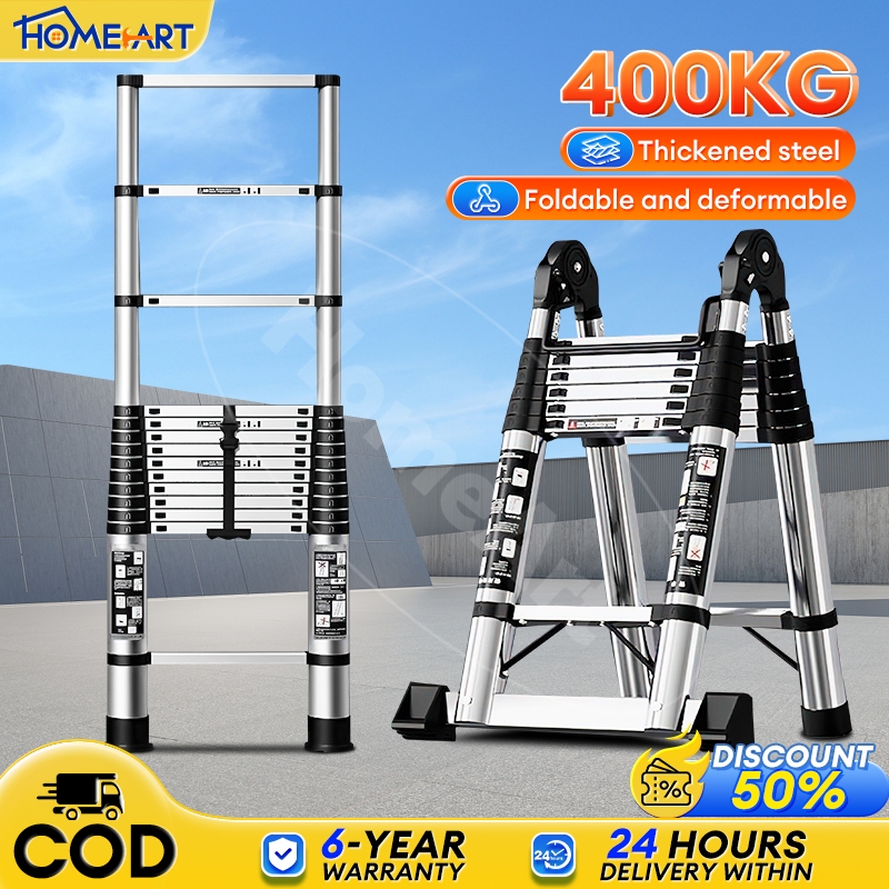 Telescopic Ladder Foldable Aluminum Heavy Duty Home Step Ladder Anti ...