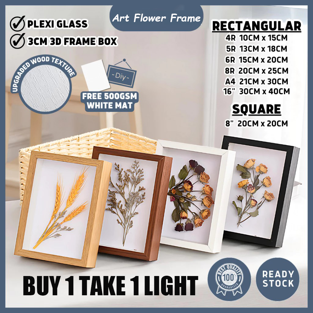Women's Day Gift Hollow Art Box Deep 3d Frame Dried Flowers Wooden ...