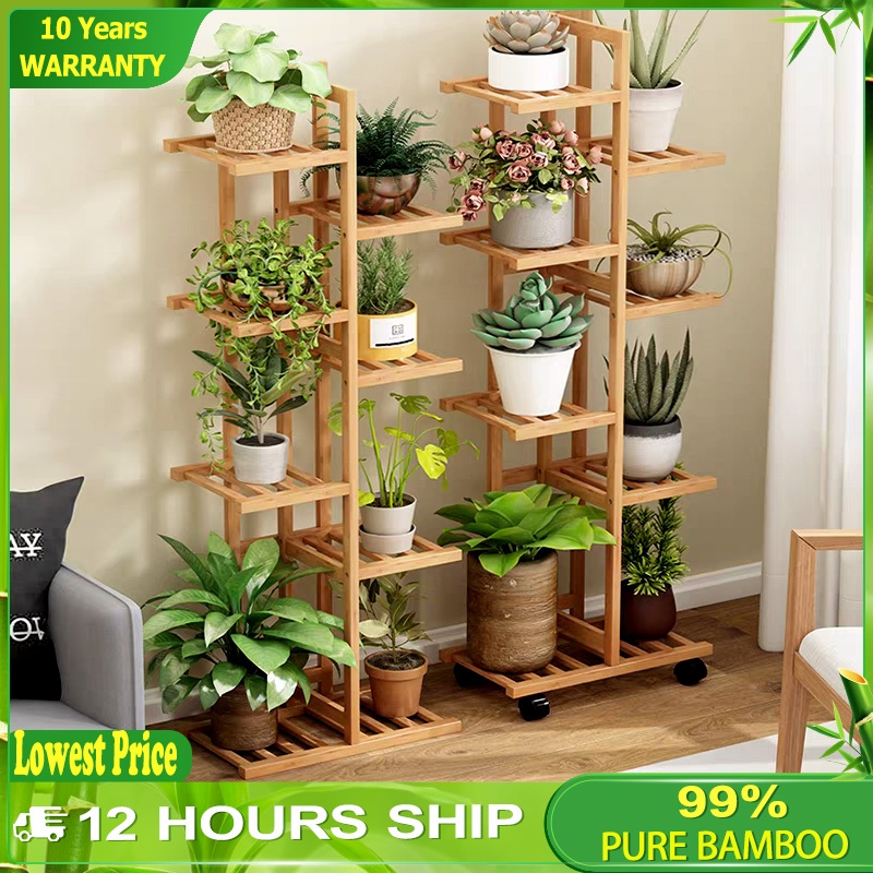 TAHANAN New Storage Flower Rack Solid Wood High Grade Bamboo 3/5/7L ...