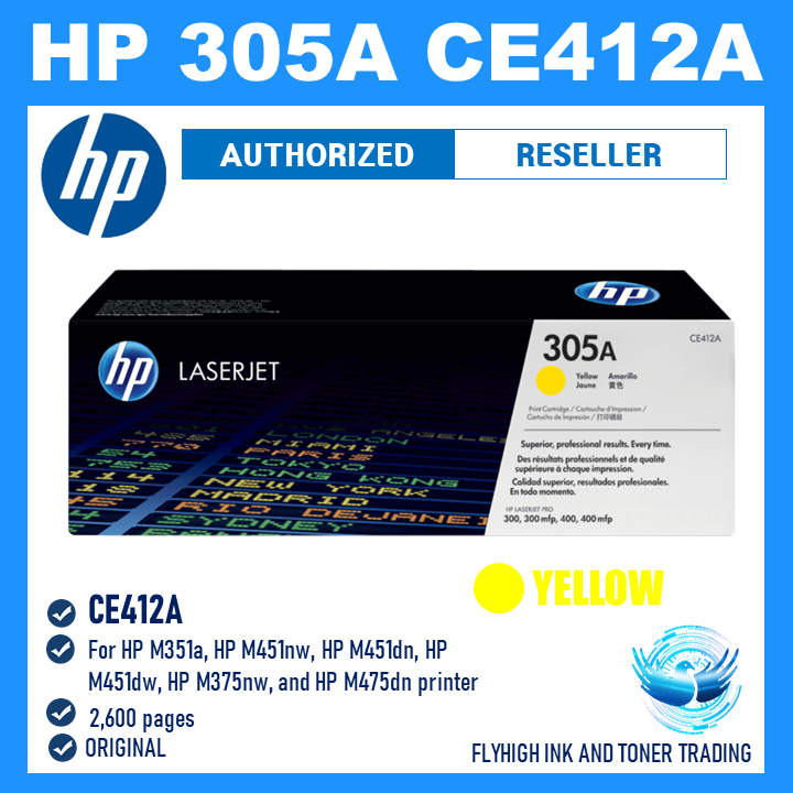 HP 305A YELLOW CE412A Original LaserJet Toner Cartridge, for HP M351a ...