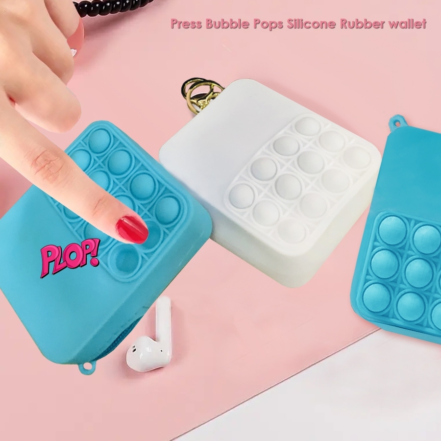 Silicone rubber wallet w/ key ring, pop it fidget toy coin purse for ...