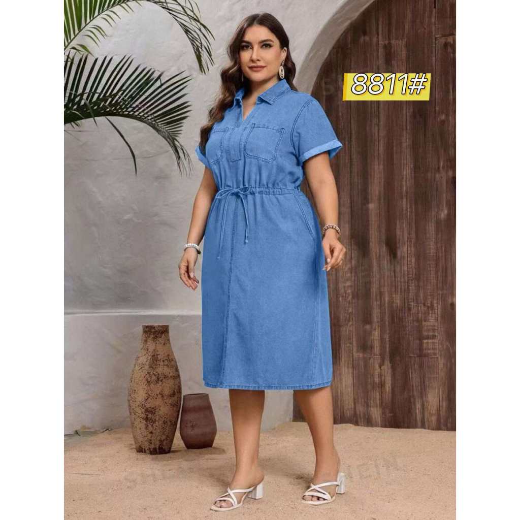 denim dress korean fashion Korean-Style Loose Denim Midi Dress – G-Denim main image 0