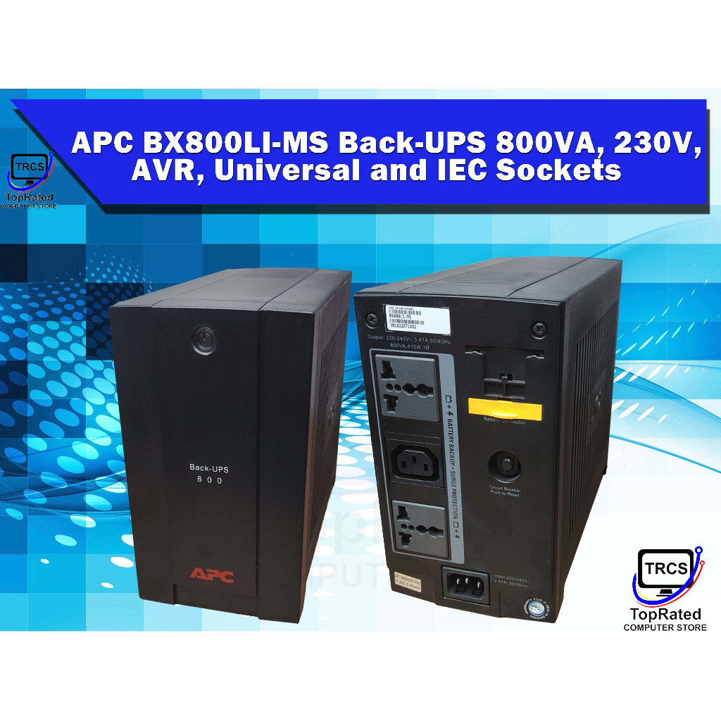 APC BX800LI-MS Back-UPS 800VA, 230V, AVR, Universal and IEC Sockets ...