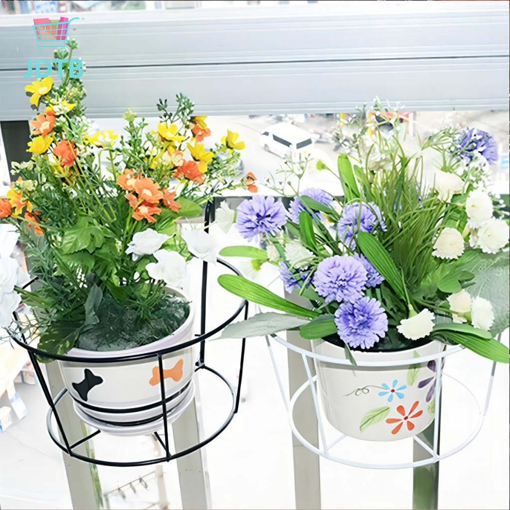 Round Flower Pot Rack Wall Mounted Bracket Hanging Flower Stand Iron ...