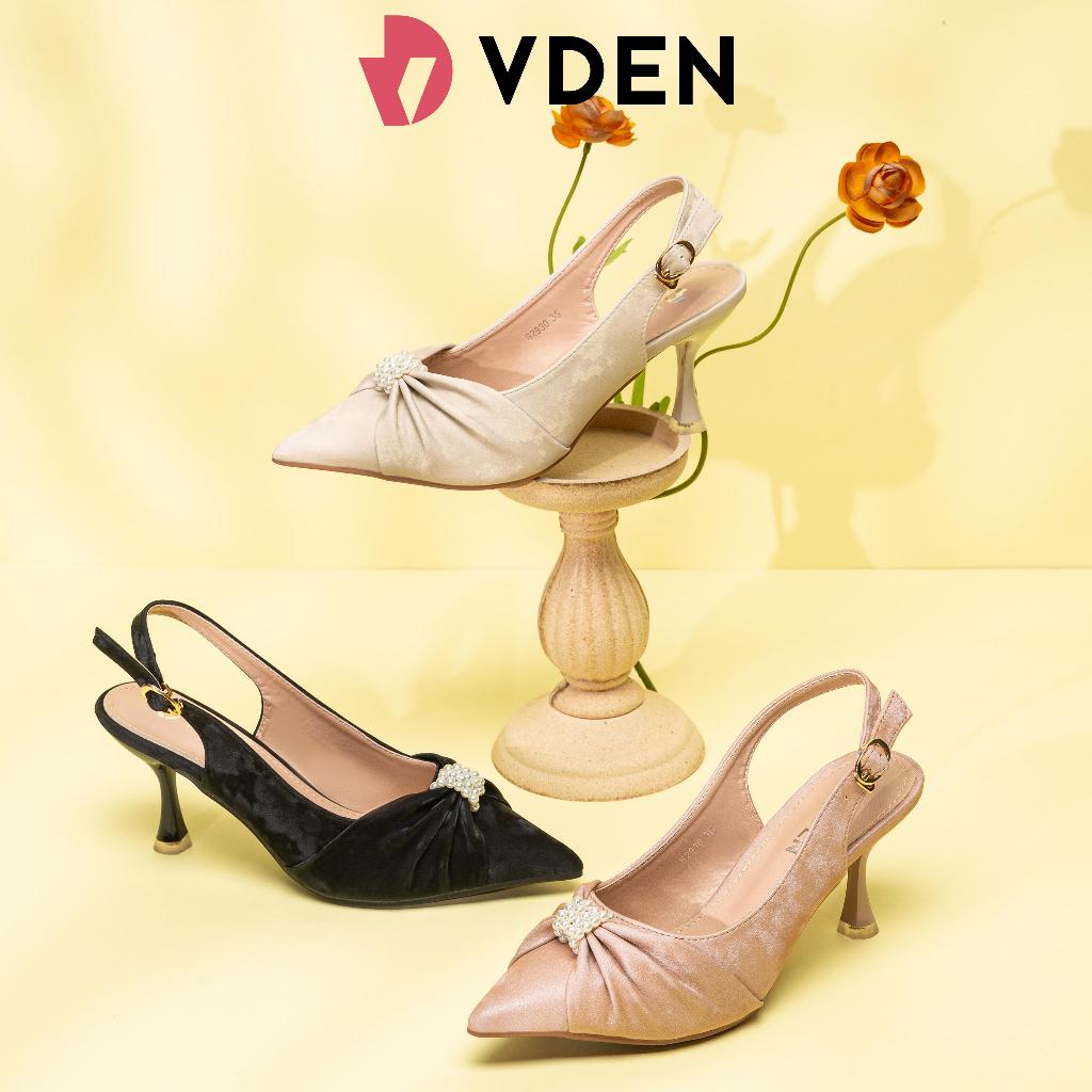 VDEN Women's Satin Slingback Pointed Heels with Pearl Stone 3INCH/7.8CM ...