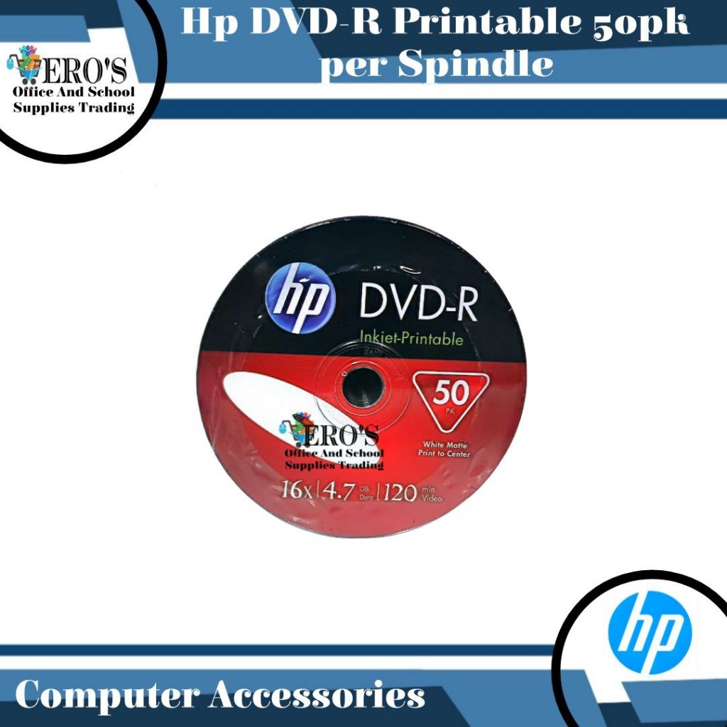 Hp DVD-R 4.7GB Blank - Inkjet Printable DVD CD 50 Pieces | Shopee ...