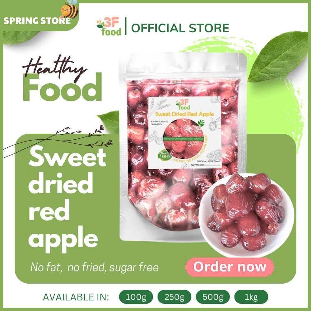 SWEET DRIED RED APPLE 3F Food 100g/250g/500g Soft Delicious Seedless ...