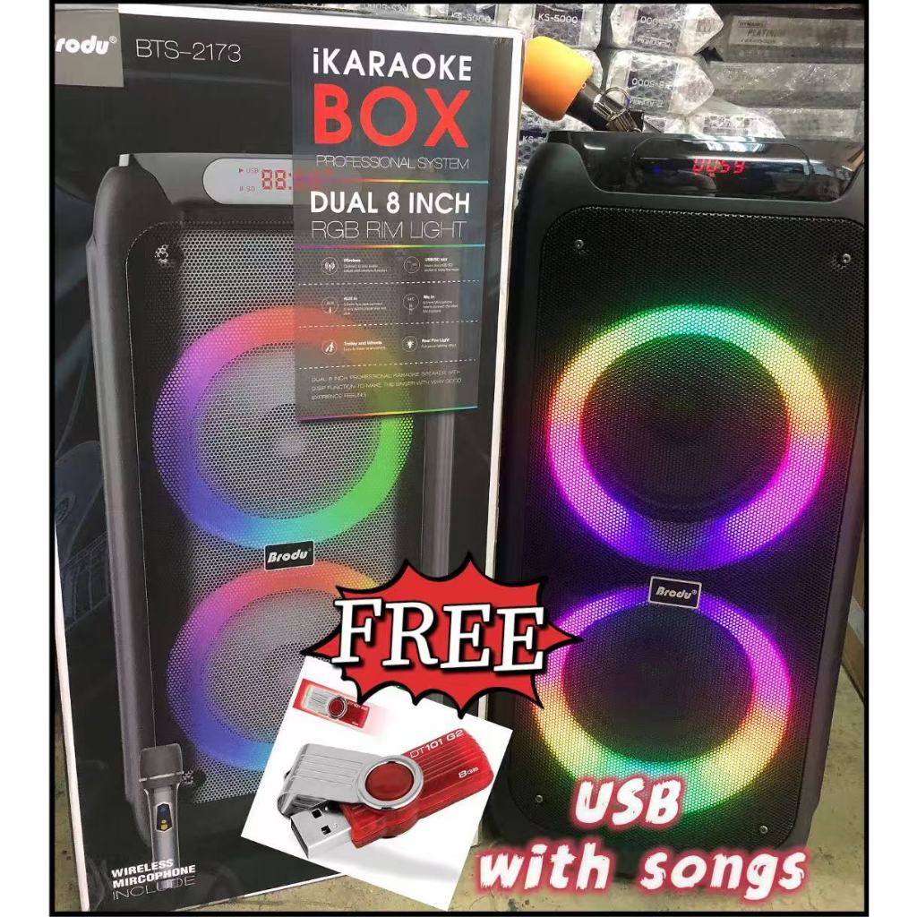 NEW BTS 2173 (free USB) Brodu Bluetooth Karaoke Speaker w/ Dual Digital ...