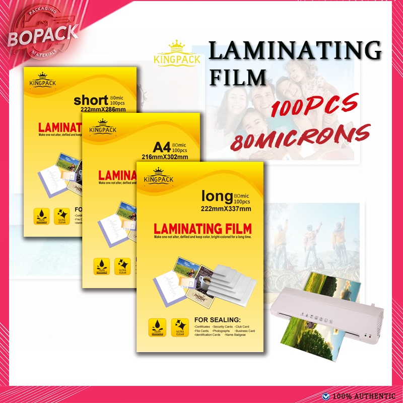 KINGPACK LAMINATING FILM/ A4/LONG/SHORT/ 100PCS PER PACK | 80 MICRONS ...
