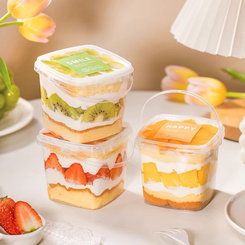 10pcs Plastic Bucket Dessert Box Mousse Cake Cup Disposable Food ...