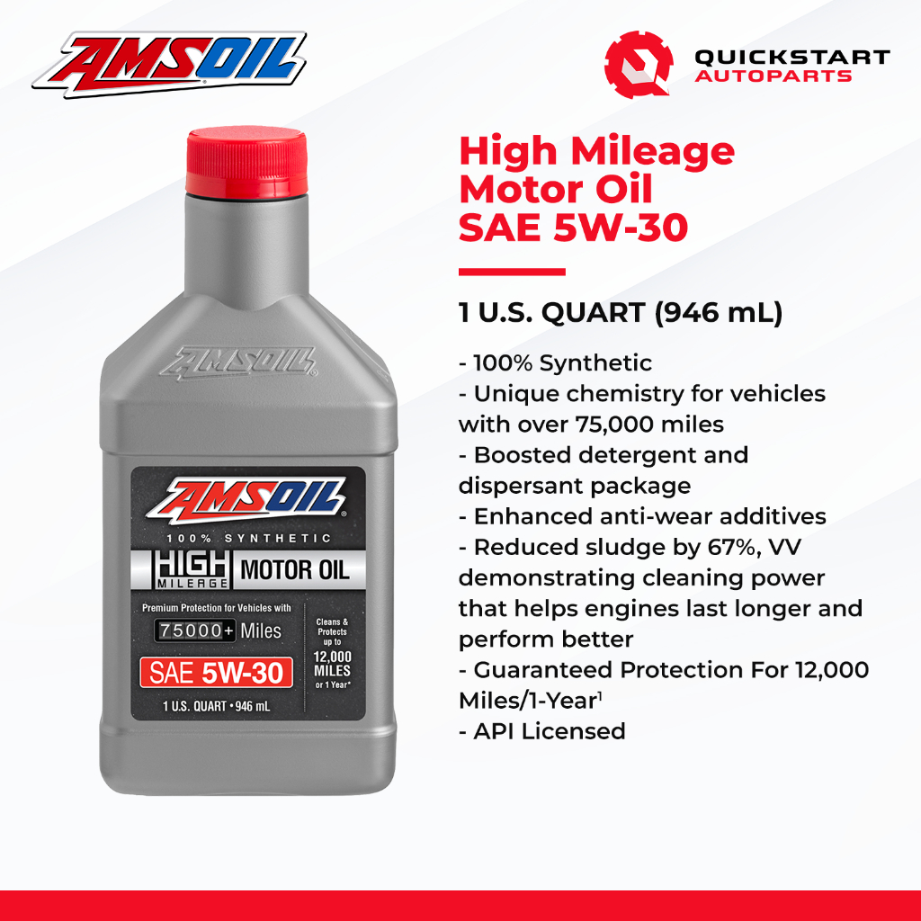 AMSOIL 5W-30 HIGH MILEAGE 100% SYNTHETIC Engine Oil Quart | Shopee ...