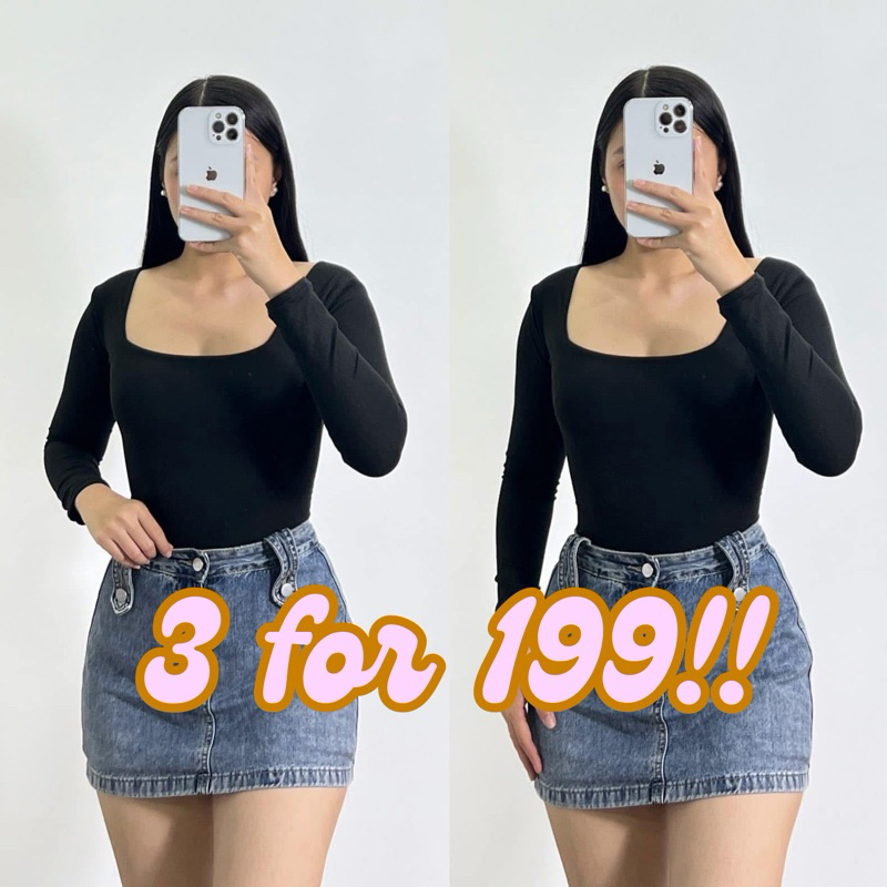 BUNDLE OF 3PCS FYANG Longsleeves Squareneck Double Lining Top for Women ...