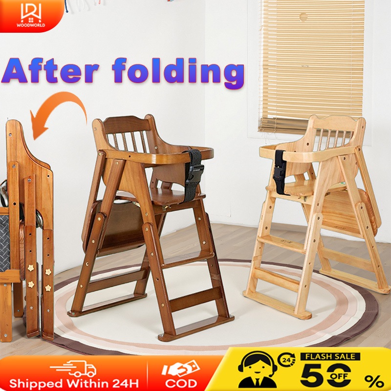 Baby Dining Chair Wood/Brown Solid Wood Foldable Portable Children ...