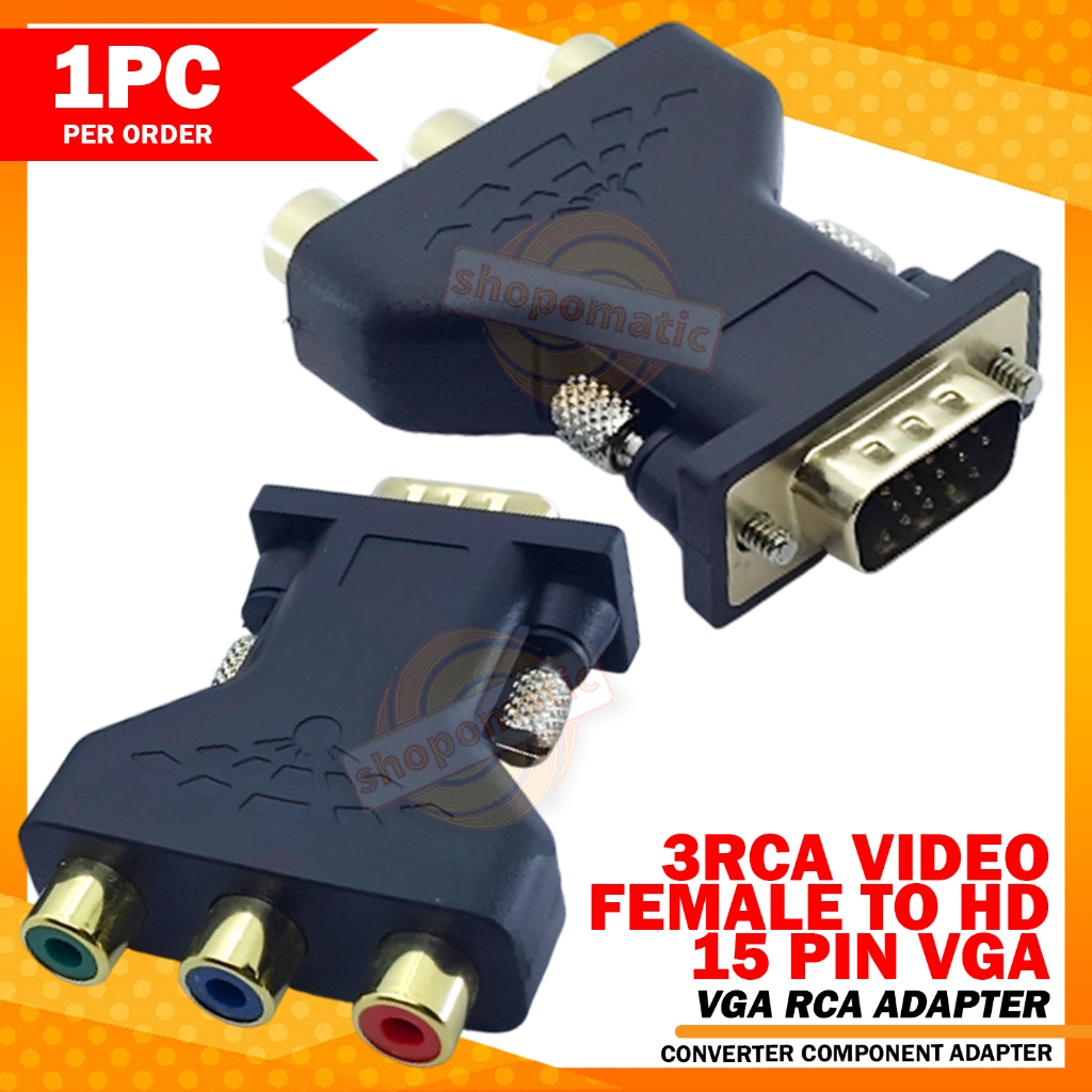 SHOPO 3 RCA RGB Female to 15-Pin VGA Adapter – Component Video ...