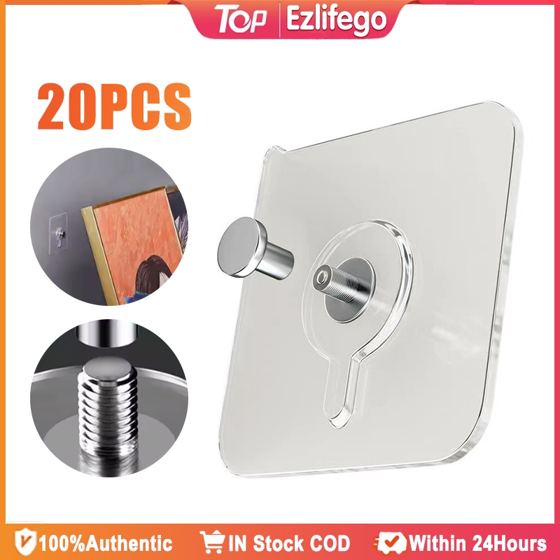 20Pcs Drill Free Adhesive Hooks Strong Punch-Free Hook Traceless ...