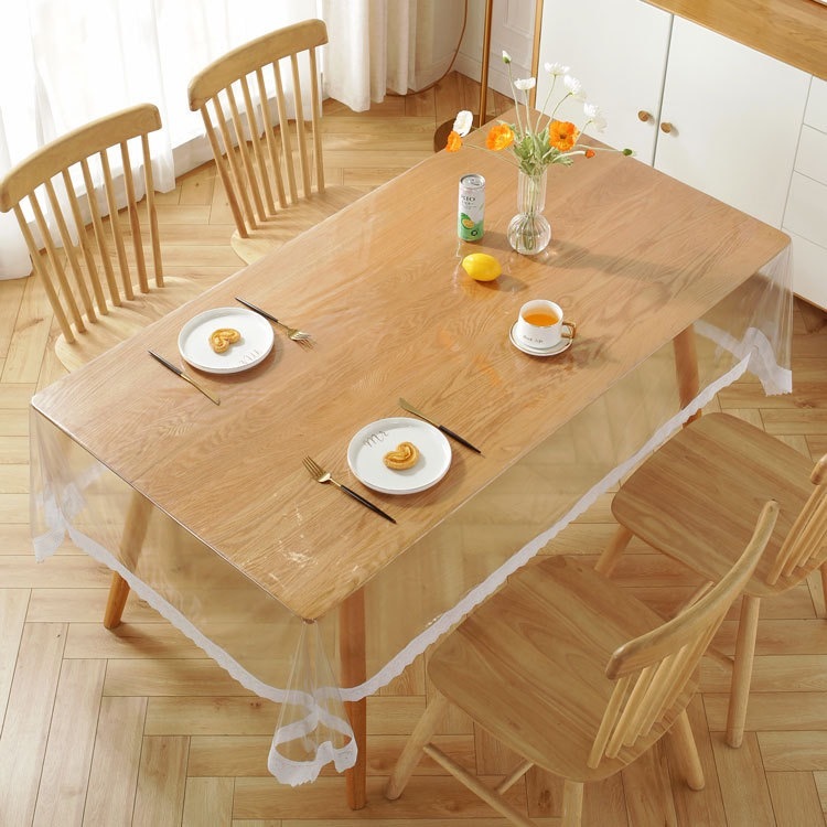 Premium High Thickness Transparent Table Cover with Lace 150x150cm ...