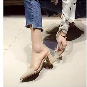 Korean Pointed Toe Thick Heel elegant Sandals half heel office shoes