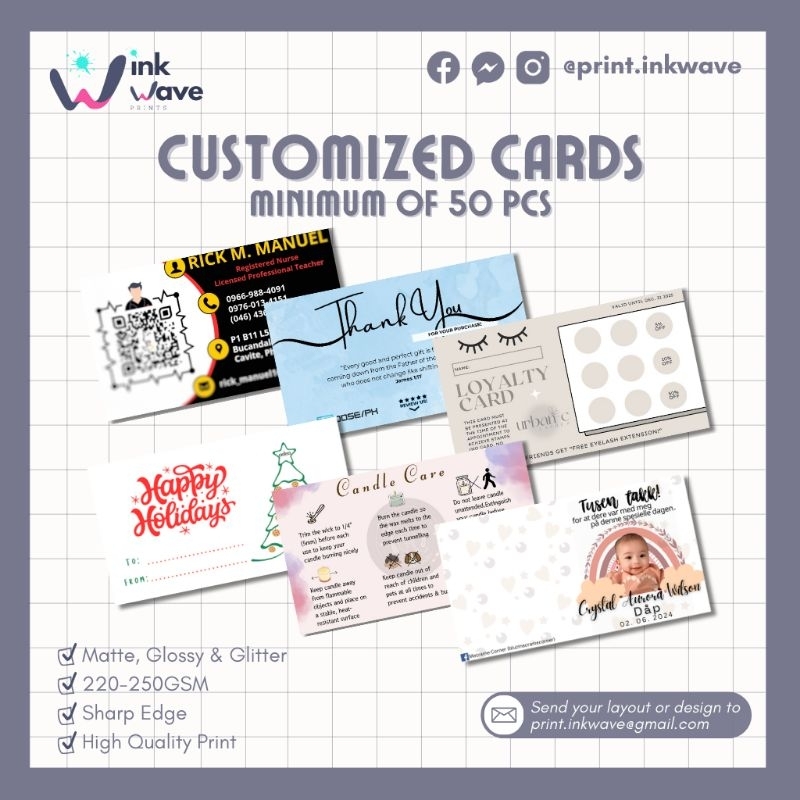 50 PCS Customized Cards – Business, Thank You, Greeting, Loyalty Cards | High-Quality Print ...