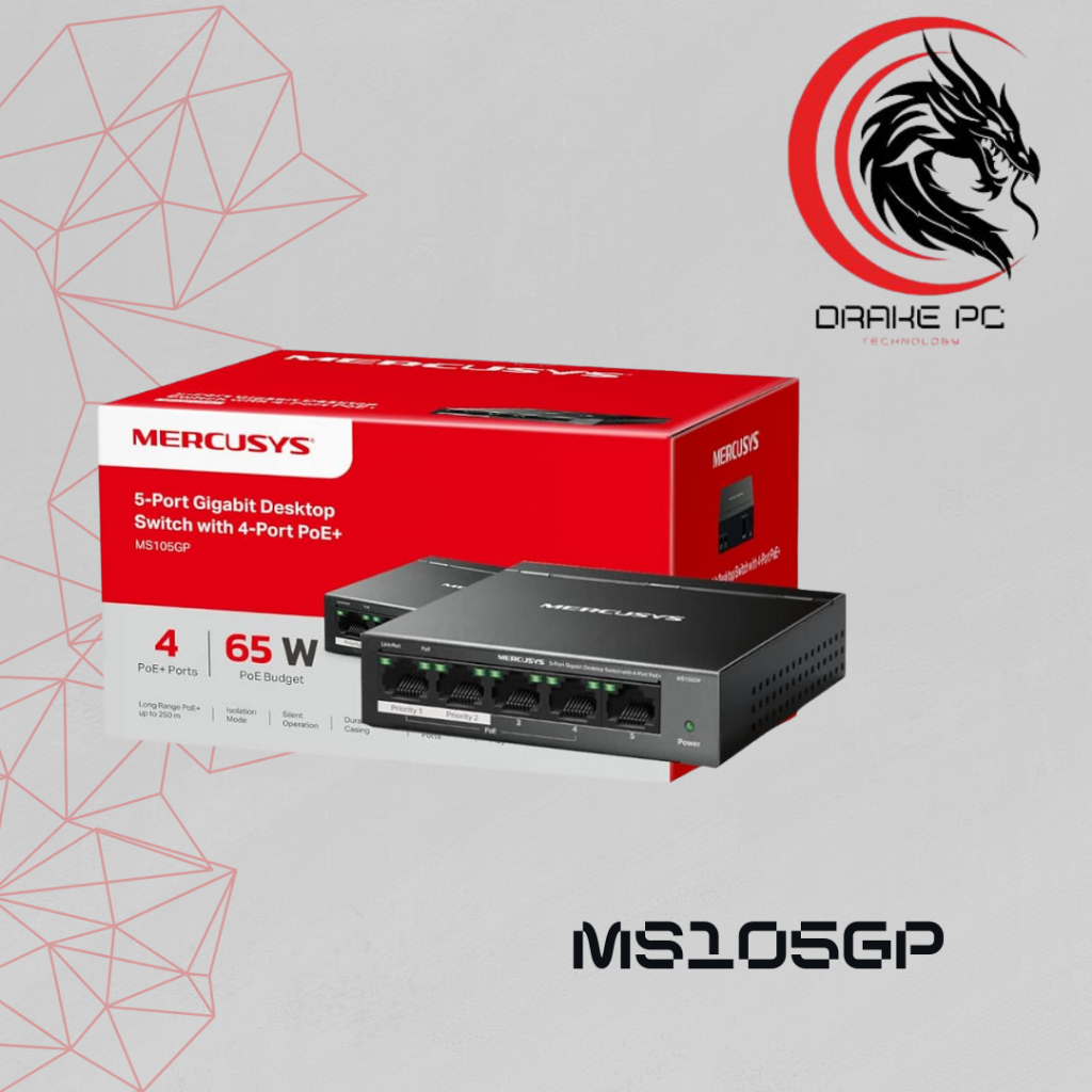 Mercusys MS105GP 5-Port Gigabit Desktop Switch with 4-Port PoE+ ...