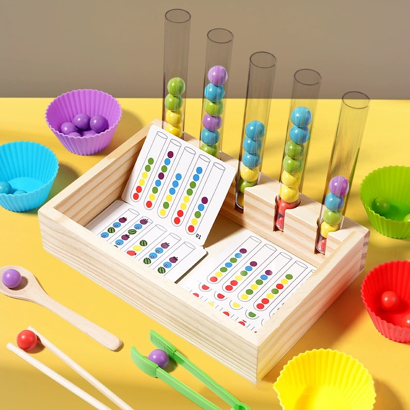 Montessori Wooden Toy Wooden Clip Beads Math Toy Sorting Bowls Color ...